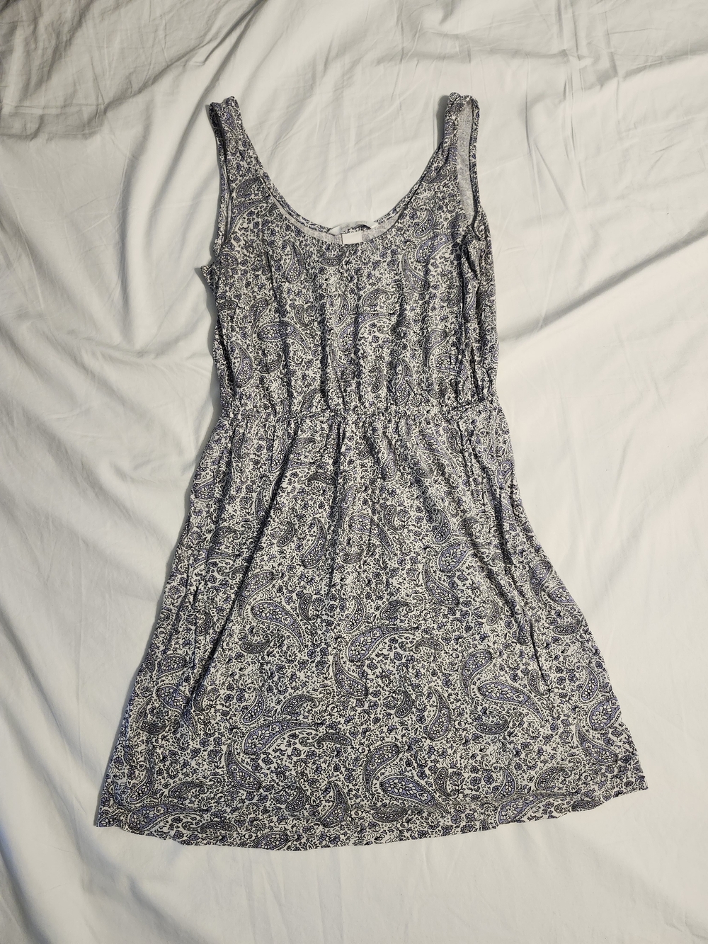 Sleeveless Paisley Print Women's Dress - Blue/White